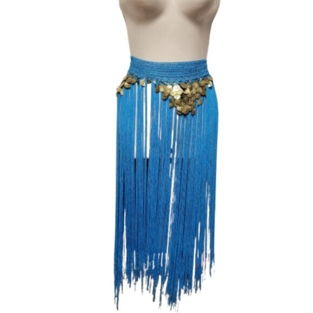 Hip Skirt Belly Dance Tassels Fringe Skirt Bellydance Coins and Fringe Hip Scarf - Picture 6 of 14